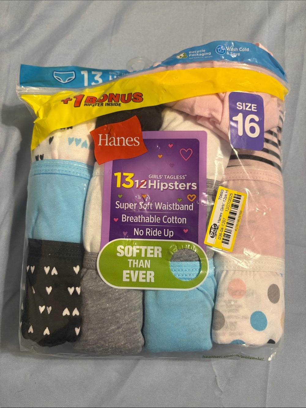 Hanes Girls Hipster Underwear Pack - Blue, Pink, Black, White, Gray